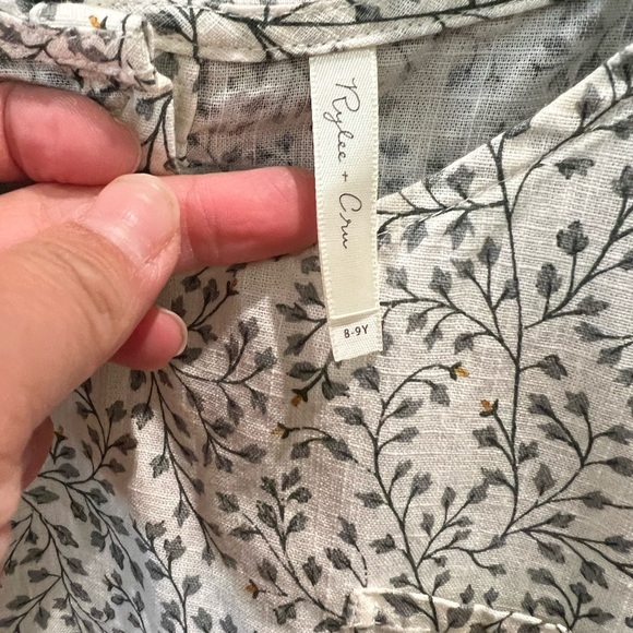 NWOT Rylee + Cru Gathered Waist Floral Leaf Print Cotton Dress Size 8-9y - Picture 4 of 8